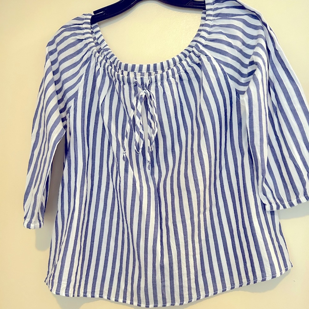 Velvet by Graham & Spencer cotton 3/4 sleeve blue and white stripe top; NWT